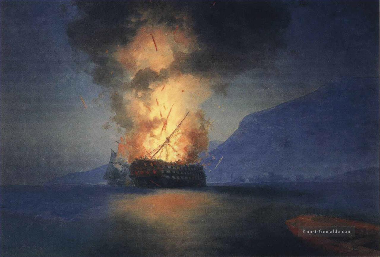 explodiert Schiff 1900 Verspielt Ivan Aiwasowski russisch Ölgemälde